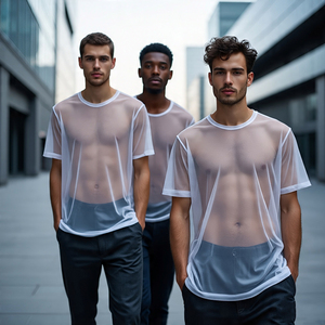 T-shirt en maille transparente pour hommes, haut court, chemises sexy de nuit pour hommes, chemises courtes pour hommes - Product Image 2