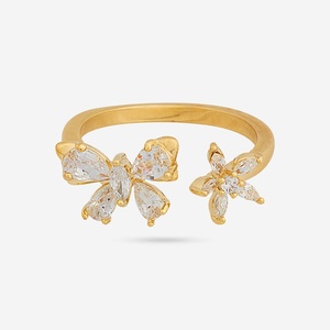 Trendy 189801 Inlay Fashionable Hip-Hop <b>Adjustable</b> White Lab Created Moissanite Prong Set Pear-Shaped Flower Finger <b>Ring</b> for - Product Image 4