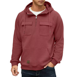 Sweat-shirts à capuche cargo pour hommes, sweat-shirts à fermeture éclair quart de tour, sweat-shirts en molleton français pour hommes, sweat-shirts à capuche personnalisés avec impression et broderie, avec poches - Product Image 2