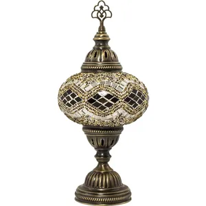 Lampe de mosaïque en vitrail Tiffany faite à la main turque avec abat-jour de bureau en bronze à lumière LED pour application de table de chambre à coucher - Product Image 1