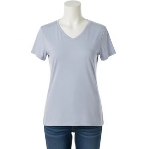 Camiseta de Jersey con Cuello en V Antiarrugas para Mujer, Tela de Algodón y Elastano, Suave, Elástica, Informal, para Uso Diario, Suministro al por Mayor para Exportación - Product Image 1
