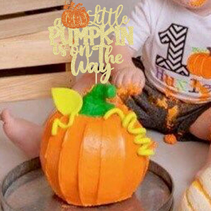 Ajoutez du charme à la douche de bébé avec un gâteau à la citrouille à paillettes orange et or idéal pour les anniversaires des garçons et des filles - Product Image 5
