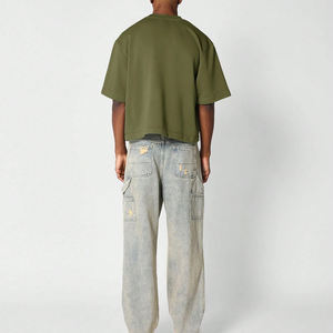 Hombres tela de peso pesado 100% algodón transpirable recortada camisetas recortada de manga corta Camiseta precio de venta - Product Image 4