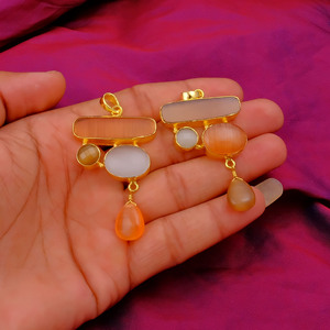 Colgante de piedras preciosas de ojo de gato Multicolor, diseño abstracto, latón hecho a mano de moda con chapado en oro de 18 quilates, El Joyero para regalos de fiestas - Product Image 6