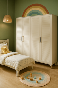 Arion <b>Kids</b> Pera Wood 4-Door <b>Cabinet</b> MDF Body with Wooden Feet and Natural Finish Large Volume Design for Living Room - Product Image 5