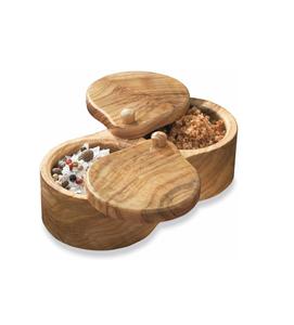 <b>Herb</b> & <b>Spice</b> <b>Tools</b> Double Olive Wood Salt Keeper - Product Image 1