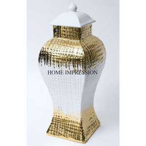 Tarro de jengibre elegante con acabado esmaltado de Color blanco con diseño de flores rosas chapadas en oro Accesorios de cocina Suministros DE LA India - Product Image 3