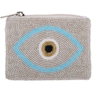 Joyería de lujo con cuentas bordado Diseño de ojos con cuentas Mini bolsa con cremallera con patrón artesanal de cuentas de semillas únicas de la India - Product Image 1