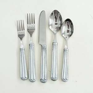 Opulent Lot de 5 couverts en acier inoxydable avec poignées ornées en relief doré Argenterie de style américain moderne - Product Image 2