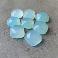 Qualité AAA+ Naturelle, Calcédoine Aqua Bleue, Forme Coussin Carrée, Facettée, Dos Plat, Calibrée, Certifiée par un tiers