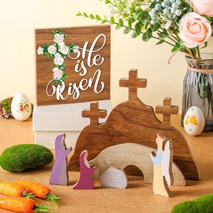 Decoración de resurrección de madera de Pascua, juego de escena de Natividad para mesa de Jesús cristiano, decoración de encimera, regalos, juego de Natividad De Pascua - Product Image 4