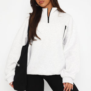 Personnalisé imprimé demi fermeture éclair goutte épaule ample pull-over lettre imprimé Vintage à manches longues grande taille femmes sweat-shirt - Product Image 3