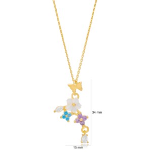 Collier pendentif multicolore, collection été, fleur, papillon, charme, argent sterling 925 turc, fait main, pour femmes - Product Image 2