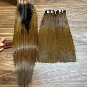 Hot Color Virgin Vietnamese Raw Hair Extensions Women's Soft Natural Wave Hair Bundles with Lace Closure - Product Image 1