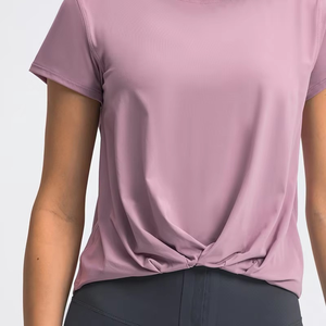 Camiseta de entrenamiento de gimnasio transpirable para mujer, blusa suelta, manga suave, camisetas de Yoga para salón de verano o ropa de Yoga OEM - Product Image 6