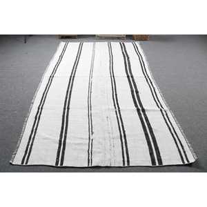 Tapis turc vintage, grand tapis de 9x5,2 pieds, tapis Kilim blanc bordé - Product Image 3