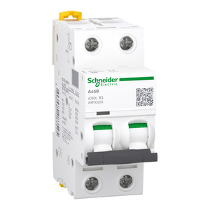 เบรกเกอร์วงจรขนาดเล็ก (MCB) รุ่น Acti9 IC60L 2P ของ Schneider Electric A9F93203 ขนาด 3A แบบ B Curve รองรับกระแส 15000A/100kA (IEC/EN 60898-1) - Product Image 1