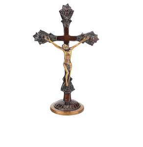 Statue en laiton du Seigneur Jésus-Christ sur la Croix Sainte, Crucifix en laiton fait main pour la décoration de la maison et du bureau, Culte chrétien religieux - Product Image 1