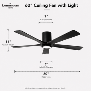 60 Inch Black Ceiling Fan with <b>Light</b>, 5 Solid Wood Blades, Flush Mount, APP & <b>Remote</b> <b>Control</b>, Dimmable LED for Bedroom - Product Image 5