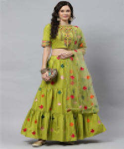 Tenue de mariage tendance multicolore en tissu taffetas de coton brodé, design moderne, vêtement ethnique, Lehenga Choli Dupatta indien - Product Image 5
