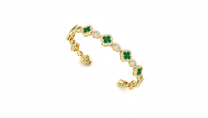 Emerald and Gold & Diamond Clover Women <b>Bracelet</b> For Wedding Party Anniversary Gift Romantic Celebrations - Product Image 3