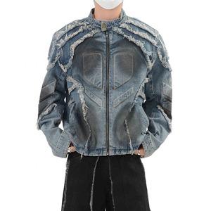 Hot Trending Custom Vintage <b>Tie</b> Dye Print <b>Men's</b> Street Wear Designer <b>Black</b> Acid Wash Boxy Zip up Button Denim Blue Jacket - Product Image 2
