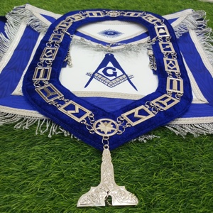 TABLIER MAÇONNIQUE MAÎTRE MAÇON AVEC COLLIER EN CHAÎNE MÉTALLIQUE ET BIJOU ARGENT BRODÉ À LA MAIN - Product Image 2