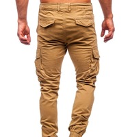 Pantalon Cargo Droit Décontracté en Toile pour Hommes Pantalon à Boutons Taille Moyenne avec Poches Design Léger Respirant