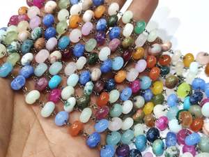 Cadenas de Rosario de Latón con Piedras Preciosas Naturales Multicolores de 8mm, Vendidas por Pie, Cadena de Cuentas Arcoíris para Fabricación de Joyería - Product Image 4