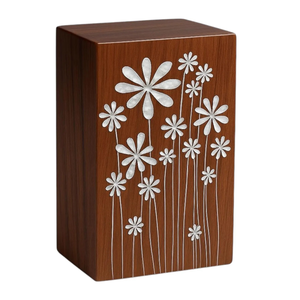 Urne funéraire en bois de Sesham avec incrustation florale Urnes funéraires gravées sur mesure pour cendres humaines - Product Image 1