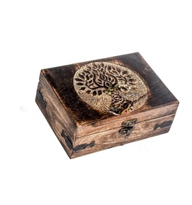 Urna de madera antigua hecha a mano Árbol DE LA VIDA Grabado Joyero tallado a mano para mujeres-hombres Joya | Acentos de decoración del hogar - Product Image 2