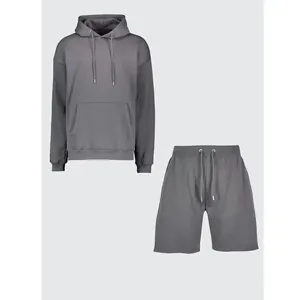 Atacado Oem Custom Track Sweat Suit 2 Piece Sets Sport Set Fleece Treino Suor Ternos Feminino Shorts E Hoodie Set