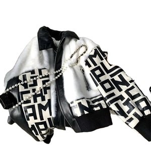 Col de fée en cuir véritable toile imperméable automne hiver veste à manches longues haut Streetwear - Product Image 1