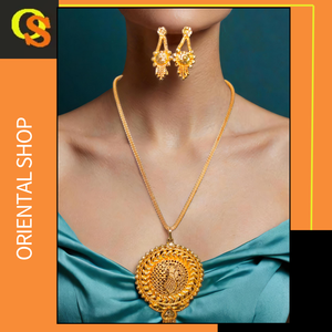 ชุดต่างหูสร้อยคอพร้อม22Ct สร้อยคอชุบทองชุดต่างหูสำหรับผู้หญิง - Product Image 2