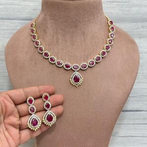 Classy Best Quality <b>Gold</b> Plated CZ Stones Look <b>Necklace</b> <b>Set</b> With <b>Earrings</b> Wedding Party Wear Collection Jewelry for Women - Product Image 1