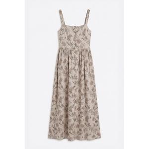 Robe midi Dugmeli Askili Keten Karisimli - Beige - Product Image 1