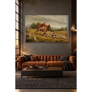 Impression sur toile de Fida, cavalier recouvert de rouge et chiens de chasse - Product Image 3
