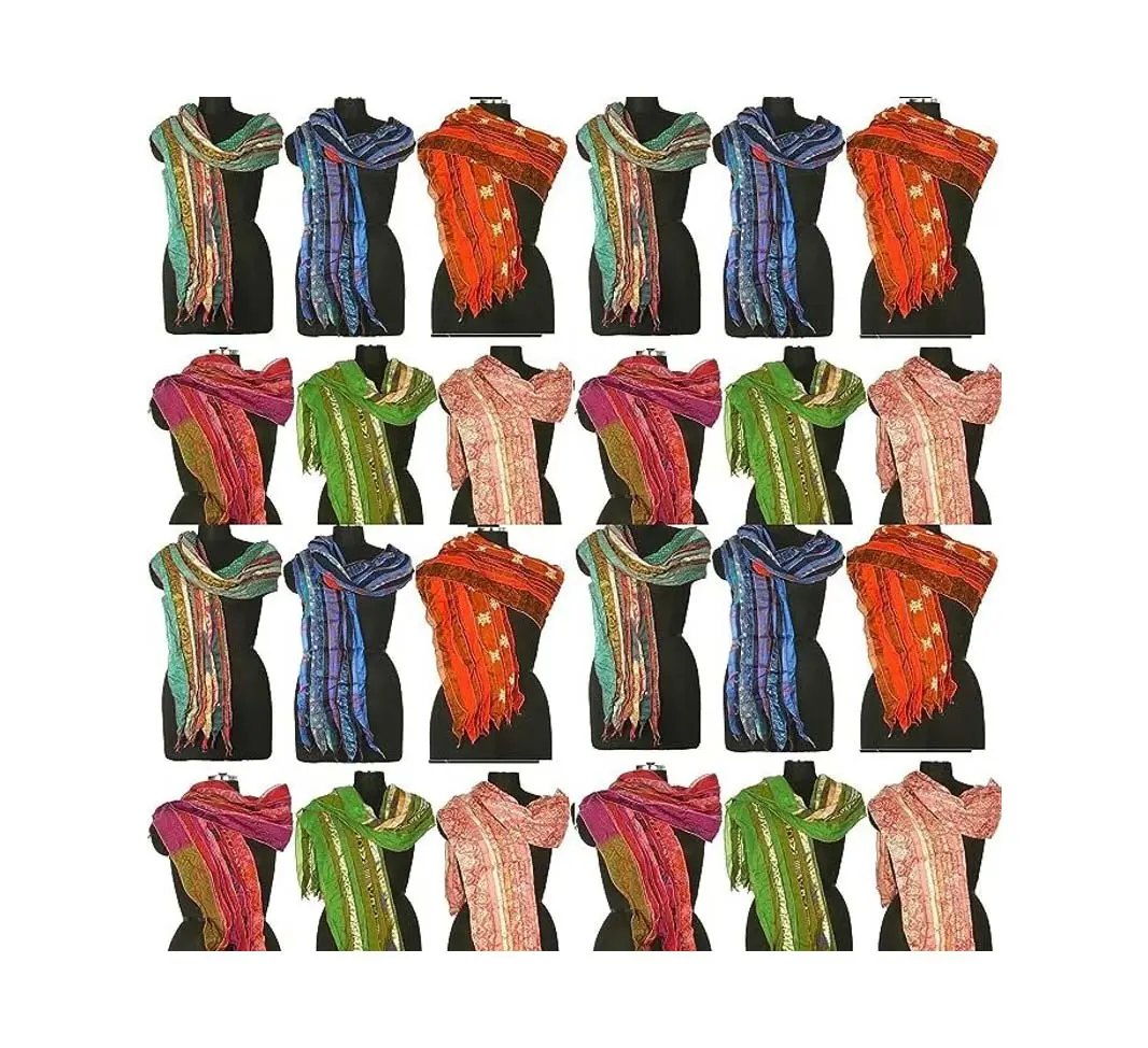 Indiase Vintage Zijden Sari Vrouw Sjaal/Wrap Stola/Patchwork Sjaal Kleurrijk Gerecycled Sari Zijden Sjaal Unieke Sjaals Etnische