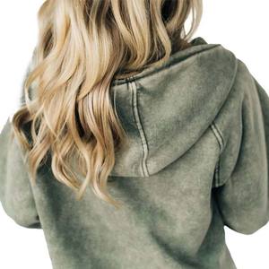 New Custom Acid <b>Zip</b> <b>up</b> <b>Hoodie</b> for Women Solid Vintage Look Oversized Polyester Cotton Casual Winter Eco Friendly - Product Image 6