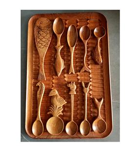 ชุดส้อมช้อนไม้อะคาเซียสไตล์วินเทจสำหรับเครื่องใช้บนโต๊ะอาหารของขวัญของใช้ในบ้านสำหรับอาหารเย็นของที่ระลึกจากไม้ - Product Image 1
