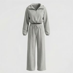 Ensemble de survêtement tendance pour femmes, pantalon de jogging large et sweat-shirt court, nouvelle arrivée 2025, personnalisable - Product Image 1