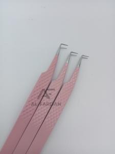 Pinzas de pestañas de acero inoxidable de calidad superior con ángulo delgado de 90 grados, punta afilada de Color desnudo para extensiones de volumen, venta al por mayor - Product Image 2