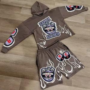 Trendy Custom Two Piece Sweatsuit <b>Short</b> Set Summer Screen printed Tracksuit embroidery Hoodie and <b>Shorts</b> Sets for <b>Men</b> - Product Image 3