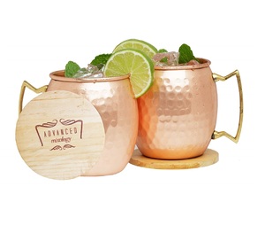 Copper Mugs Pure Drink with Ayurvedic Health Best Selling Moscow Mule Pure Copper Mugs of Pair With Wooden <b>Coaster</b> - Product Image 1