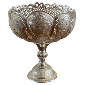 Cuenco de Pedestal de latón de alta calidad con grabado acabado de níquel para mesa de cocina, cuenco para servir, cuenco para vajilla - Product Image 1