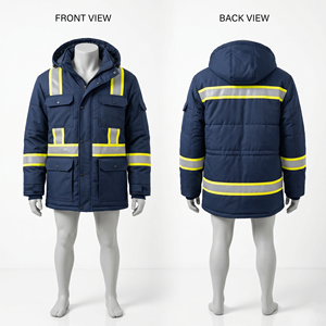 Veste de travail en twill de coton polyester premium 300 GSM, orange, avec panneau réfléchissant haute visibilité, broderie personnalisée, impression de logo - Product Image 5