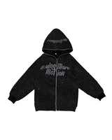 Primavera moda de gran tamaño pesado lavado ácido Hip Hop Vintage apenado bordado parche Rhinestone Sudadera con capucha de gran tamaño