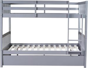سرير بطابقين كامل قابل للتحويل من الخشب الصلب مع سلم أنيق قضبان أمان رمادي وتصميم تقليدي - Product Image 3