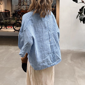 Jemio เสื้อลายตารางทรงหลวมมีกระดุมด้านหลังสไตล์เกาหลีสำหรับสตรีผ้าลินิน100% และทอลายสก๊อตสำหรับฤดูร้อนฤดูใบไม้ร่วง - Product Image 4