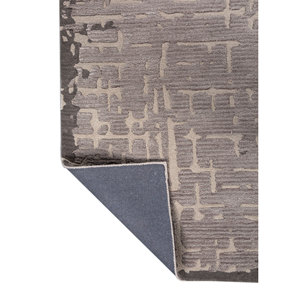 Alfombra de Lana y Viscosa Tejida a Mano en Gris y Negro con Diseño Abstracto de Rayas Rectangulares para Sala de Estar, Modelo TR-15282 - Product Image 5